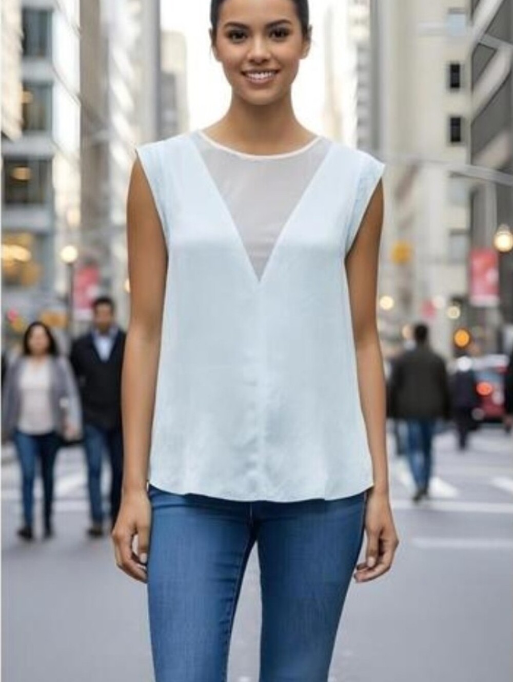 Rebecca Taylor Charlie White Silk Sleeveless V-Neck Blouse